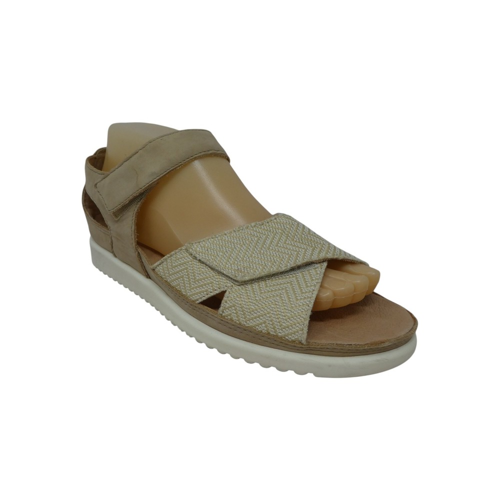 Brioso Haana Sandals Womens 7.5 Tan Leather Fabric Chevron Platform 304